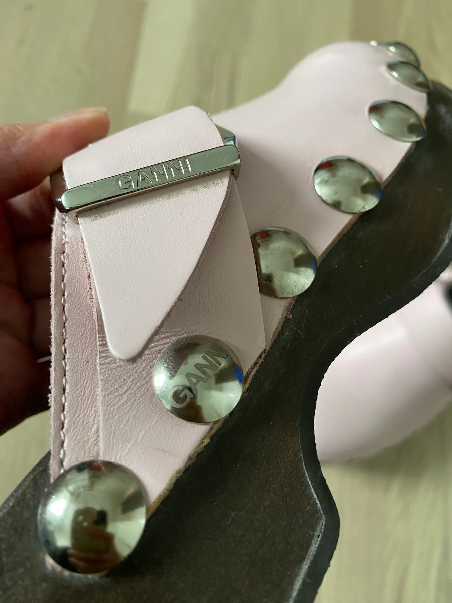 Ganni Studded Leather Clogs- Pale Lilac Shoes