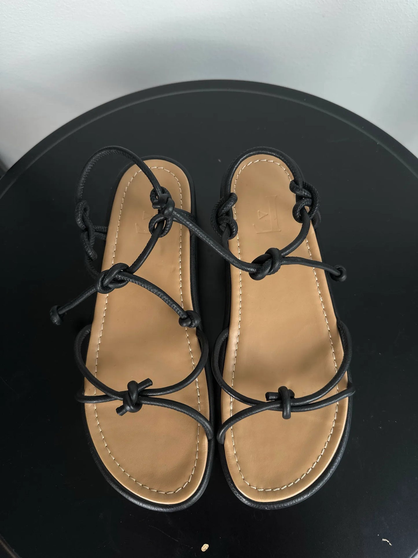 Flattered Heather Leather Black Sandals