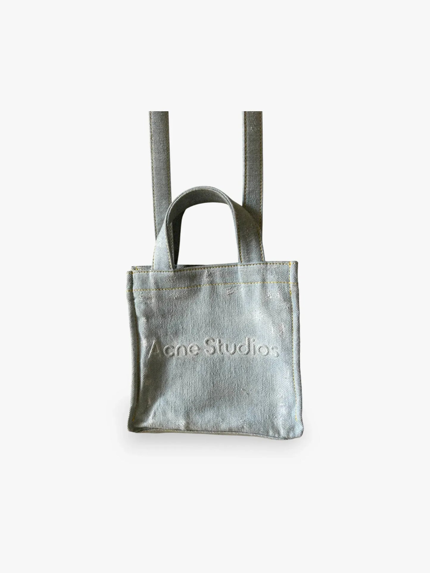 Acne Studios Logo Mini Shopper Destroy Light Blue Handbag