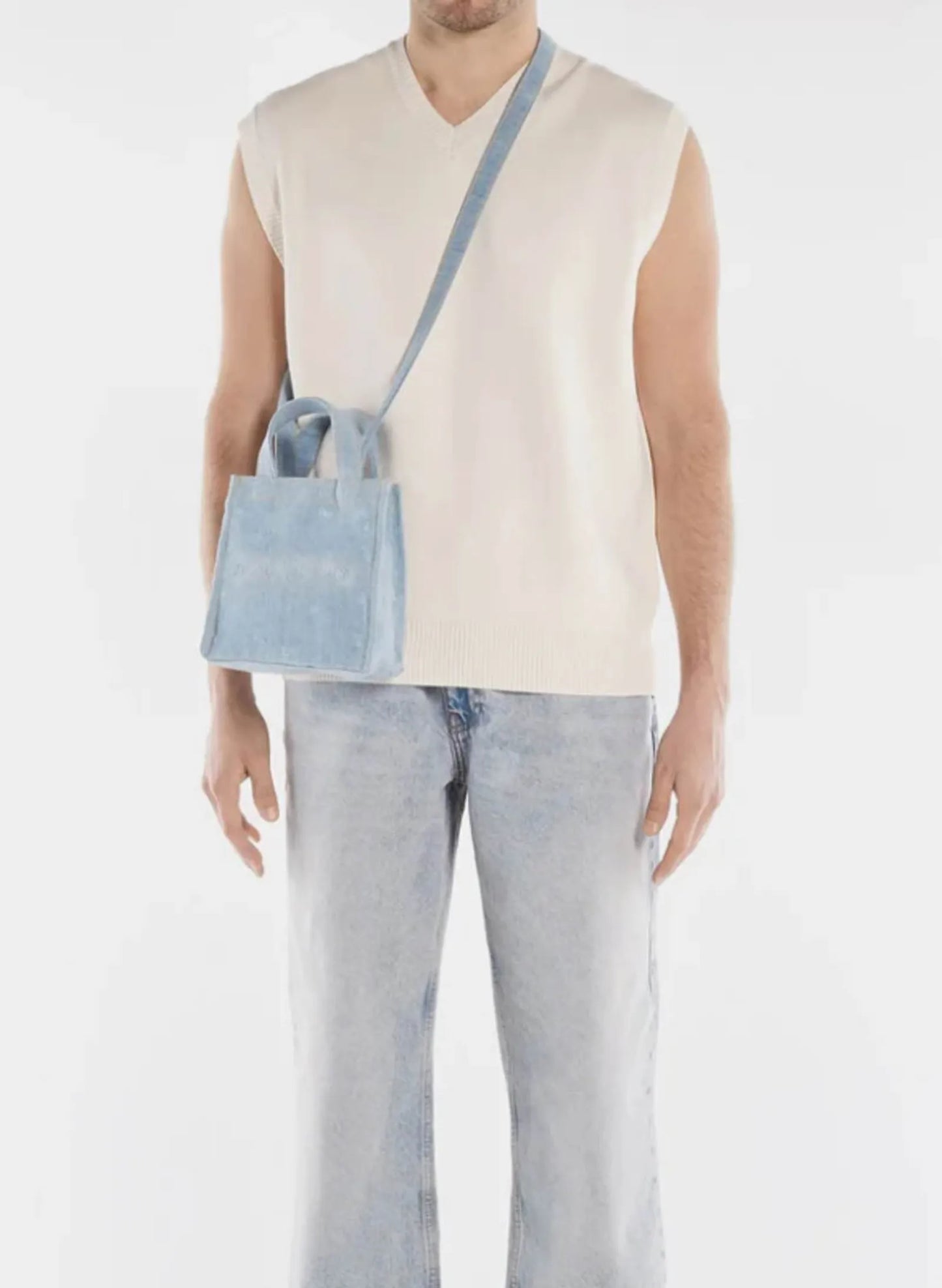 Acne Studios Logo Mini Shopper Destroy Light Blue Handbag