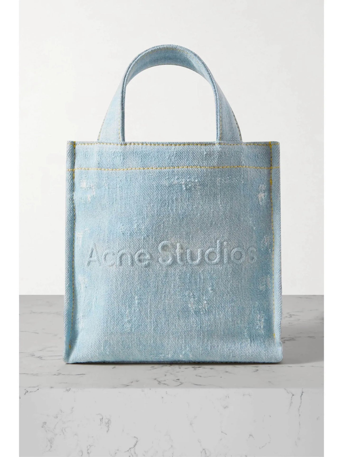 Acne Studios Logo Mini Shopper Destroy Light Blue Handbag