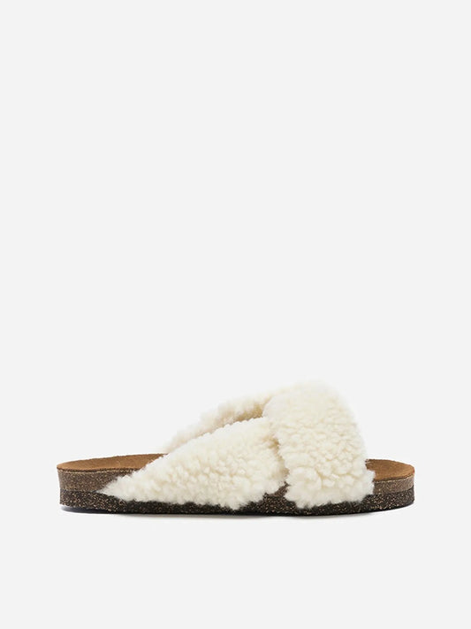 Flattered Lou Creme Teddy Sandals