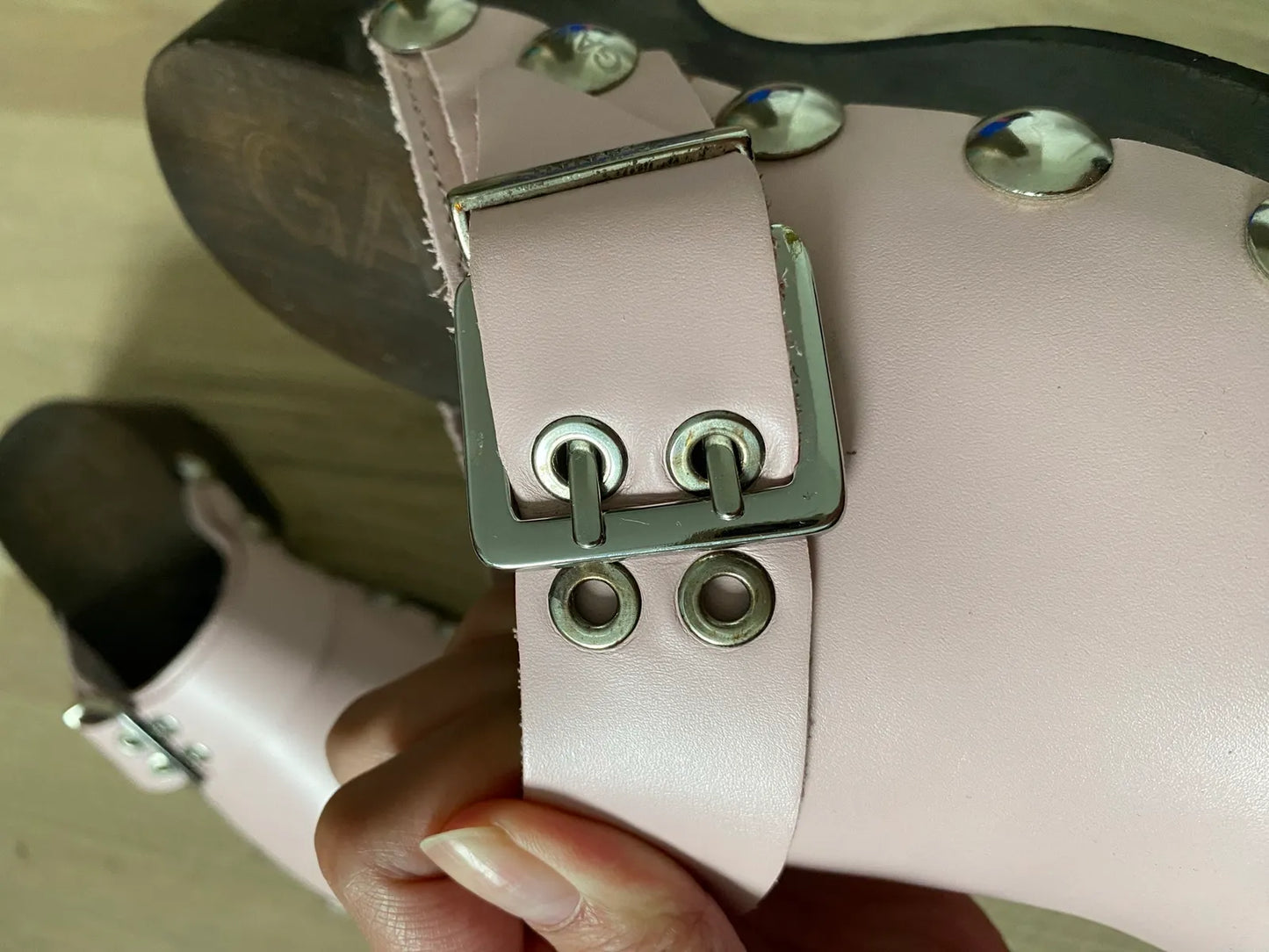 Ganni Studded Leather Clogs- Pale Lilac Shoes