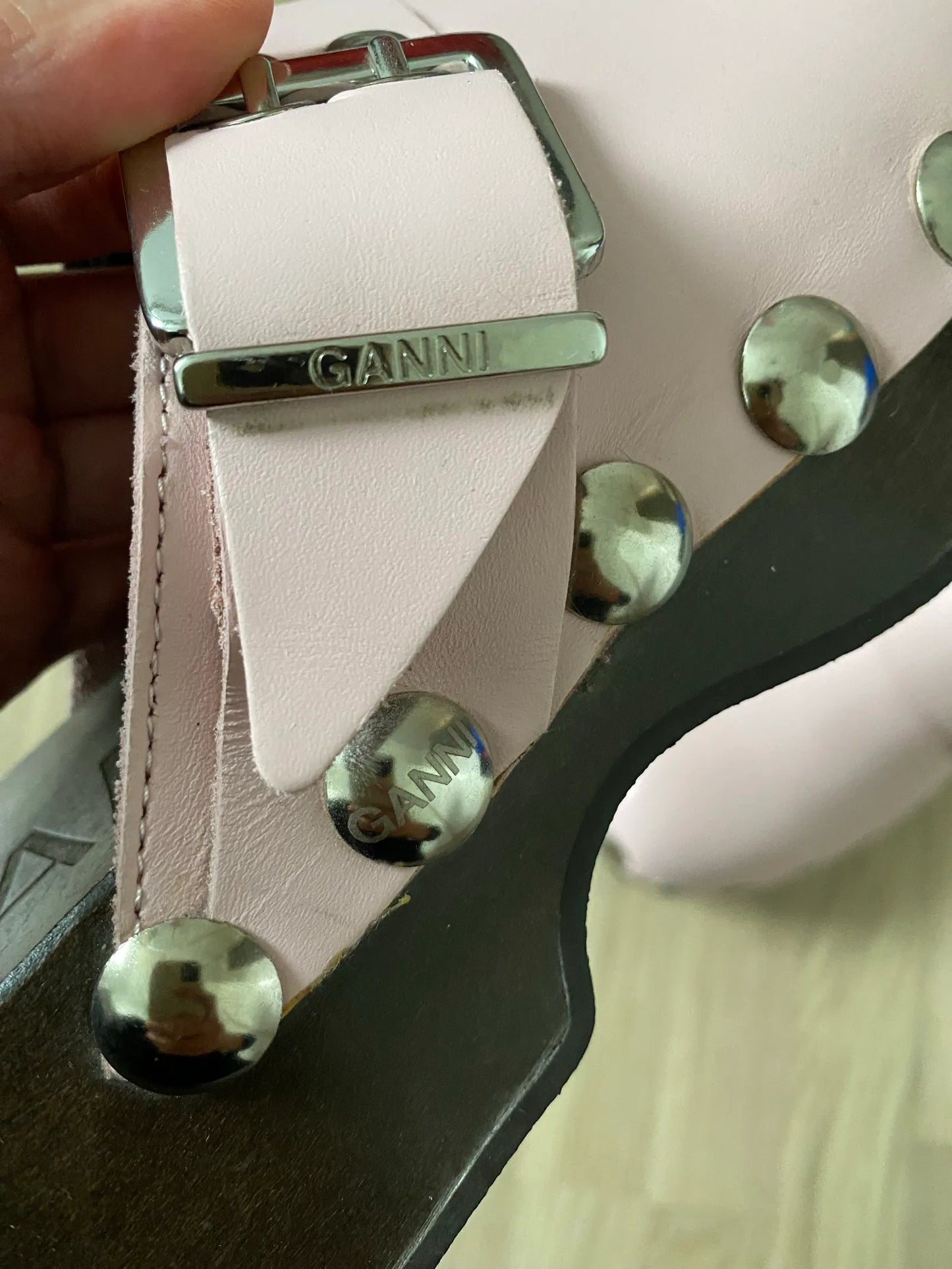 Ganni Studded Leather Clogs- Pale Lilac Shoes