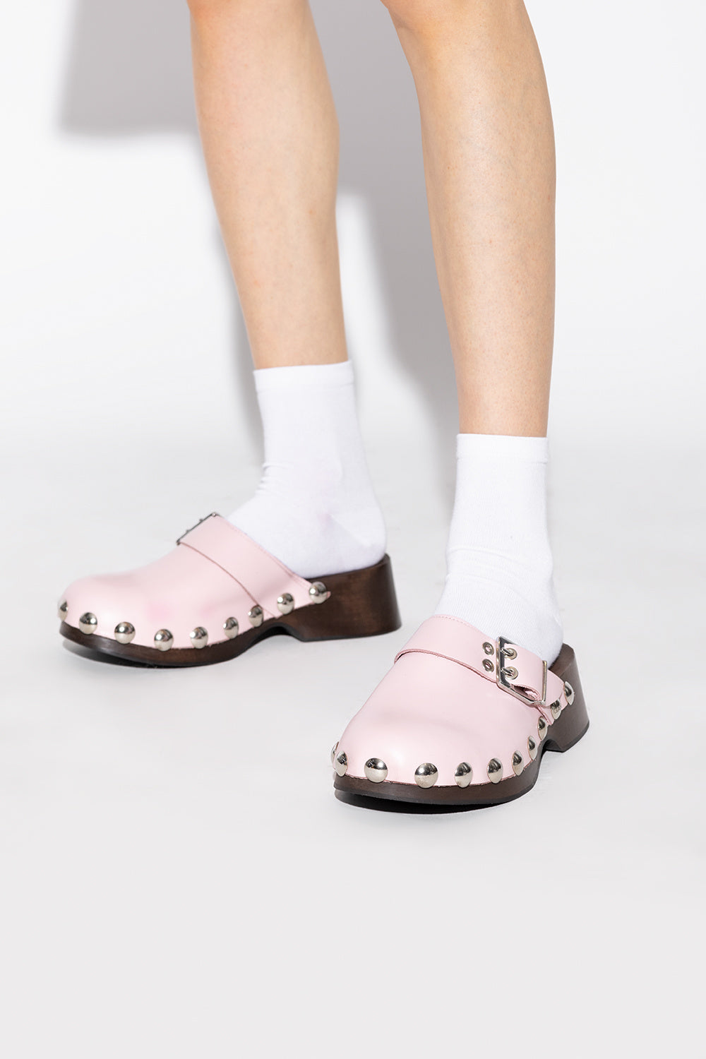 Ganni Studded Leather Clogs- Pale Lilac Shoes