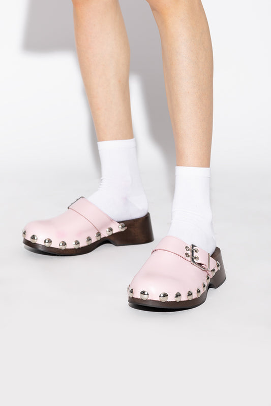 Ganni Studded Leather Clogs- Pale Lilac Shoes