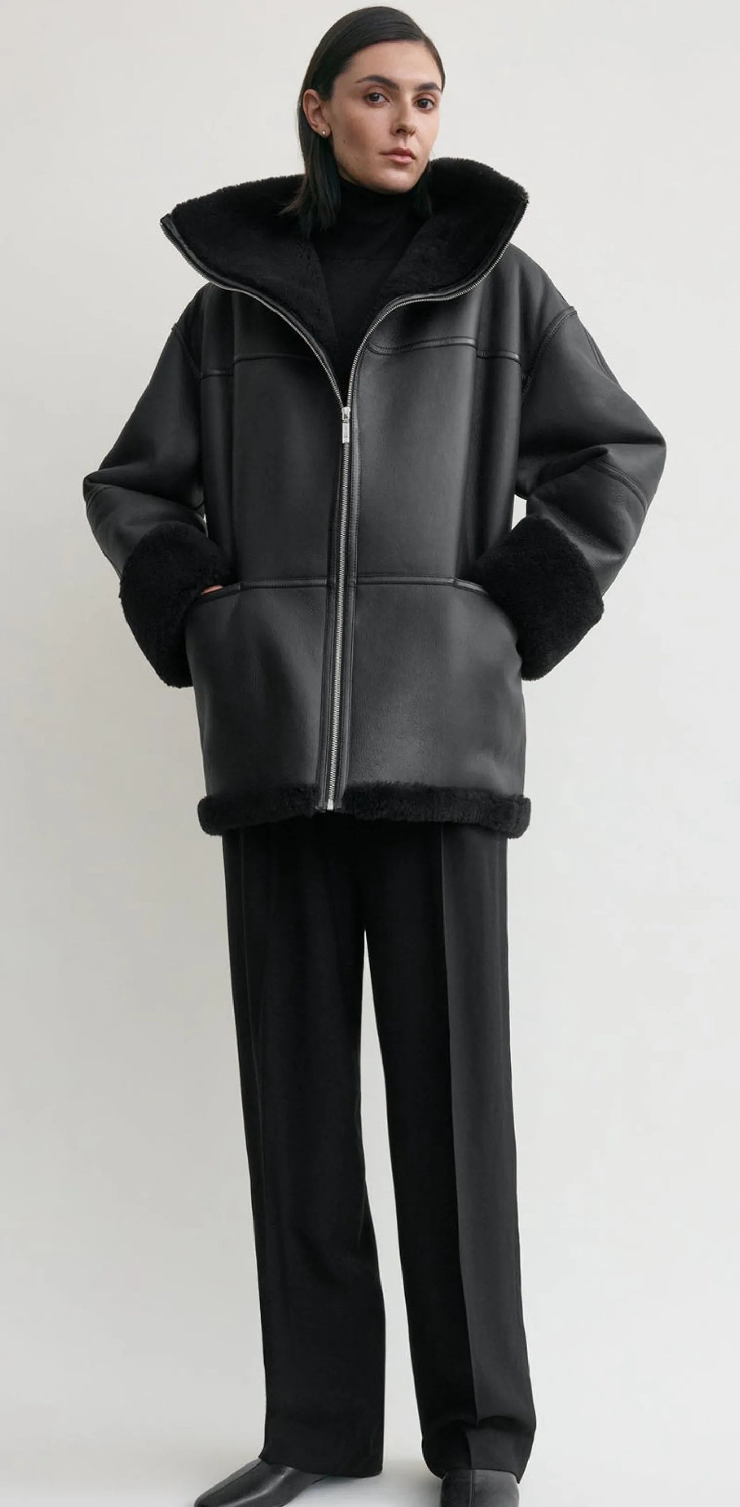 Toteme Signature Shealing Black Leather jacket