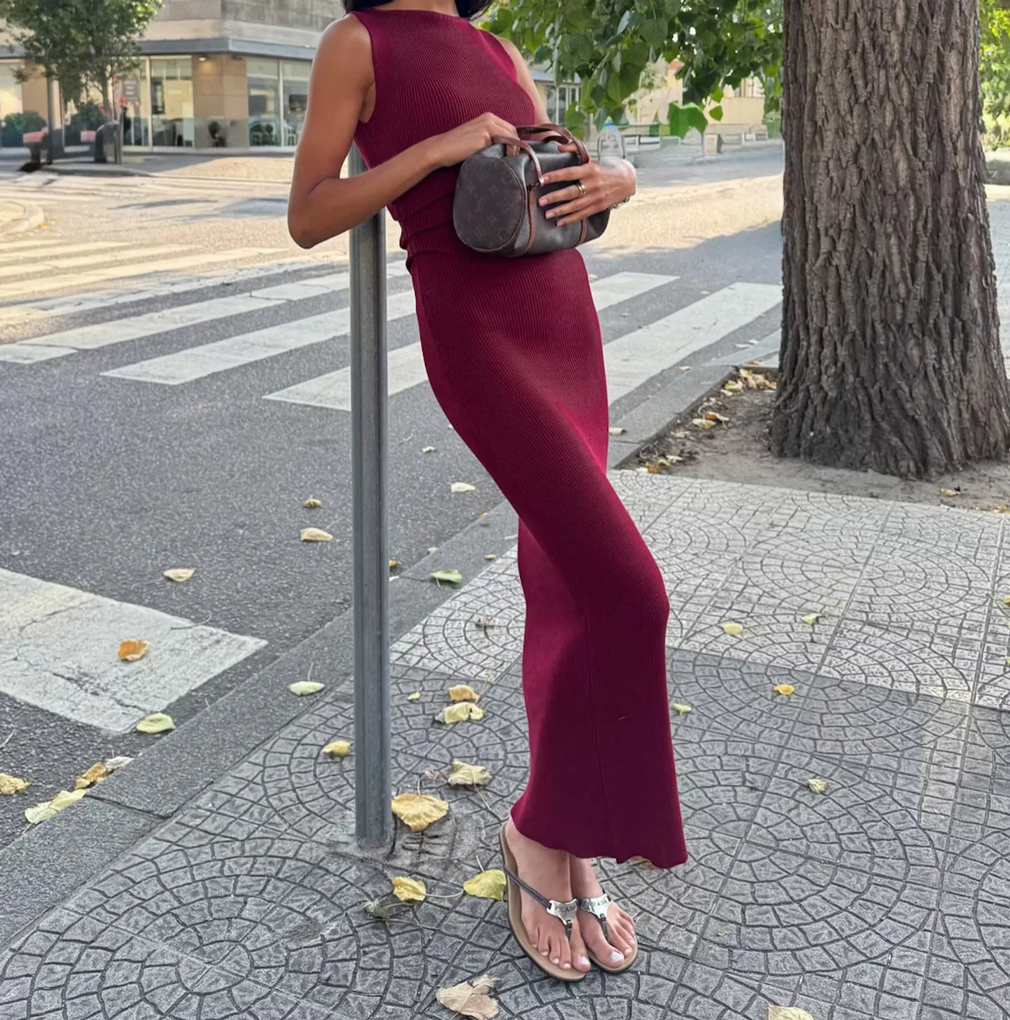 Djerf Avenue Knitted Bateau Cranberry Dress