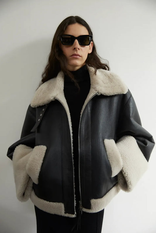 Dagmar Short Sherling Leather jacket