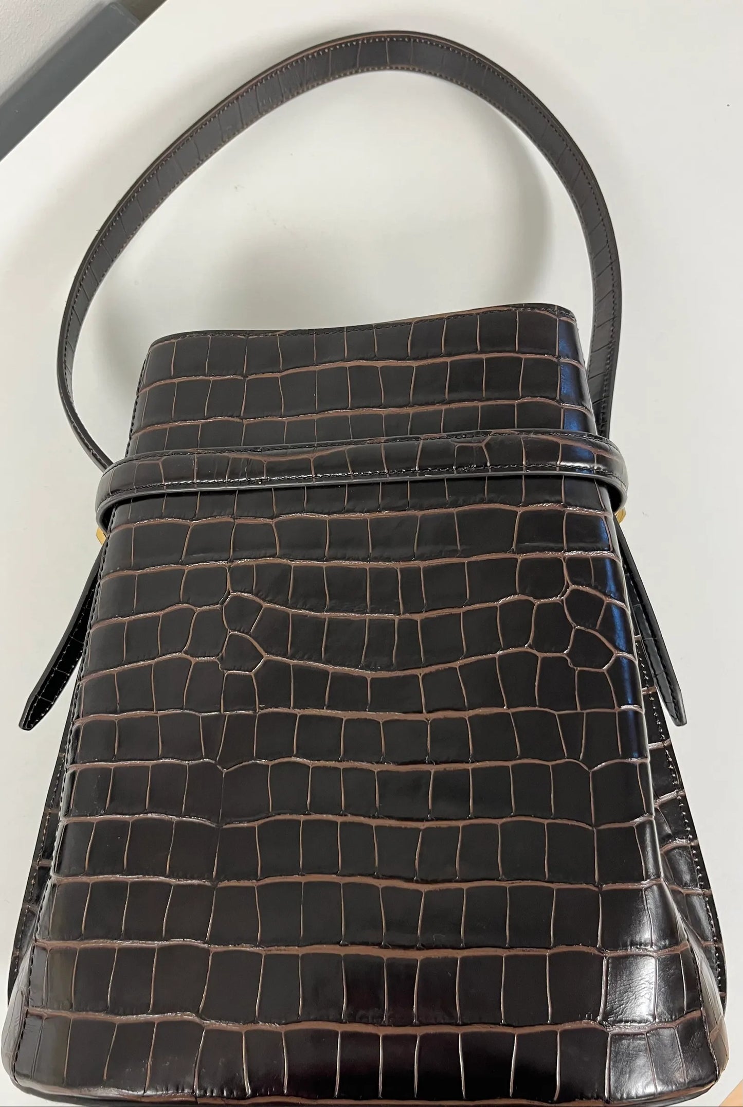 Toteme Leather Bucket Croco Embossed Handbag