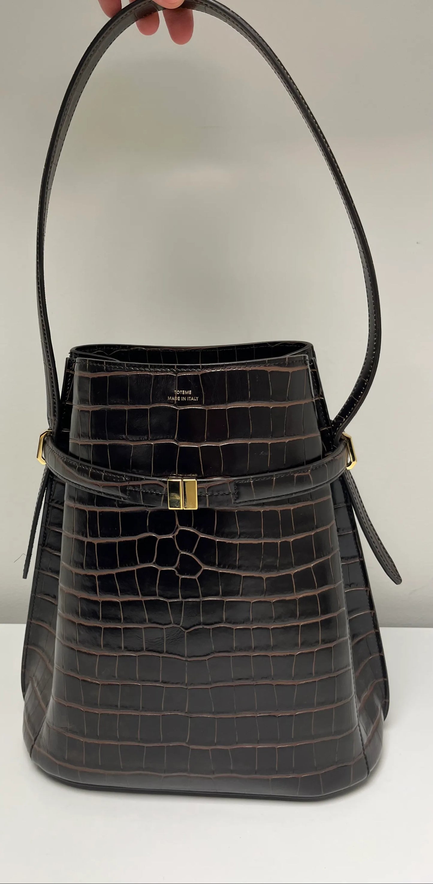 Toteme Leather Bucket Croco Embossed Handbag