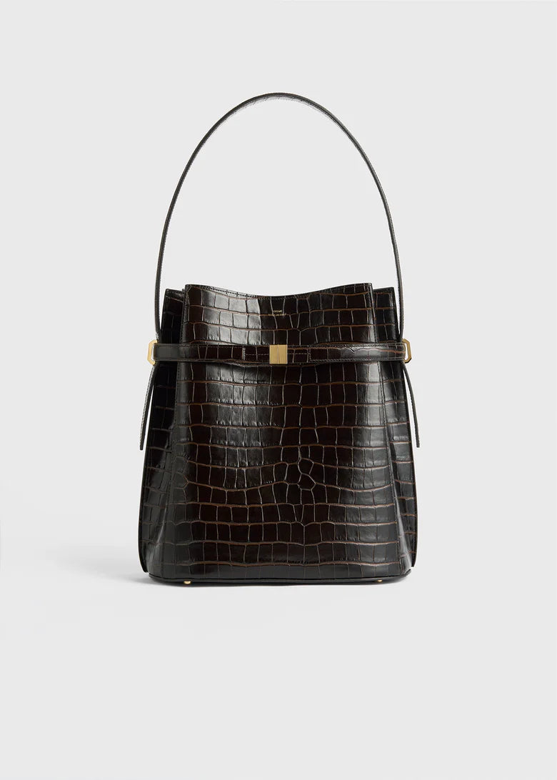 Toteme Leather Bucket Croco Embossed Handbag