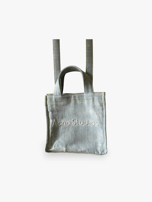 Acne Studios Logo Mini Shopper Destroy Light Blue Handbag